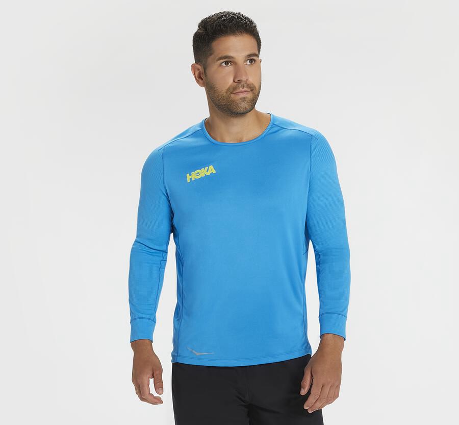 Hoka One One Tops Mens Blue - Performance 3/4 Sleeve - 37958VEFT